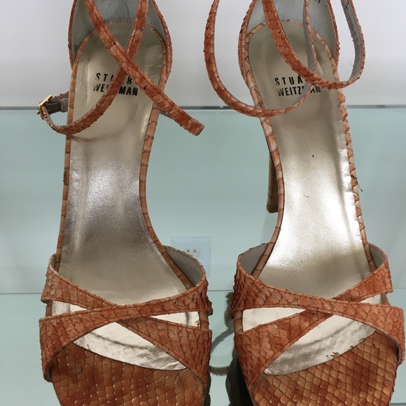 Stuart Weitzman Peach Tipped Python Sandals 7.5 - Picture 3 of 8